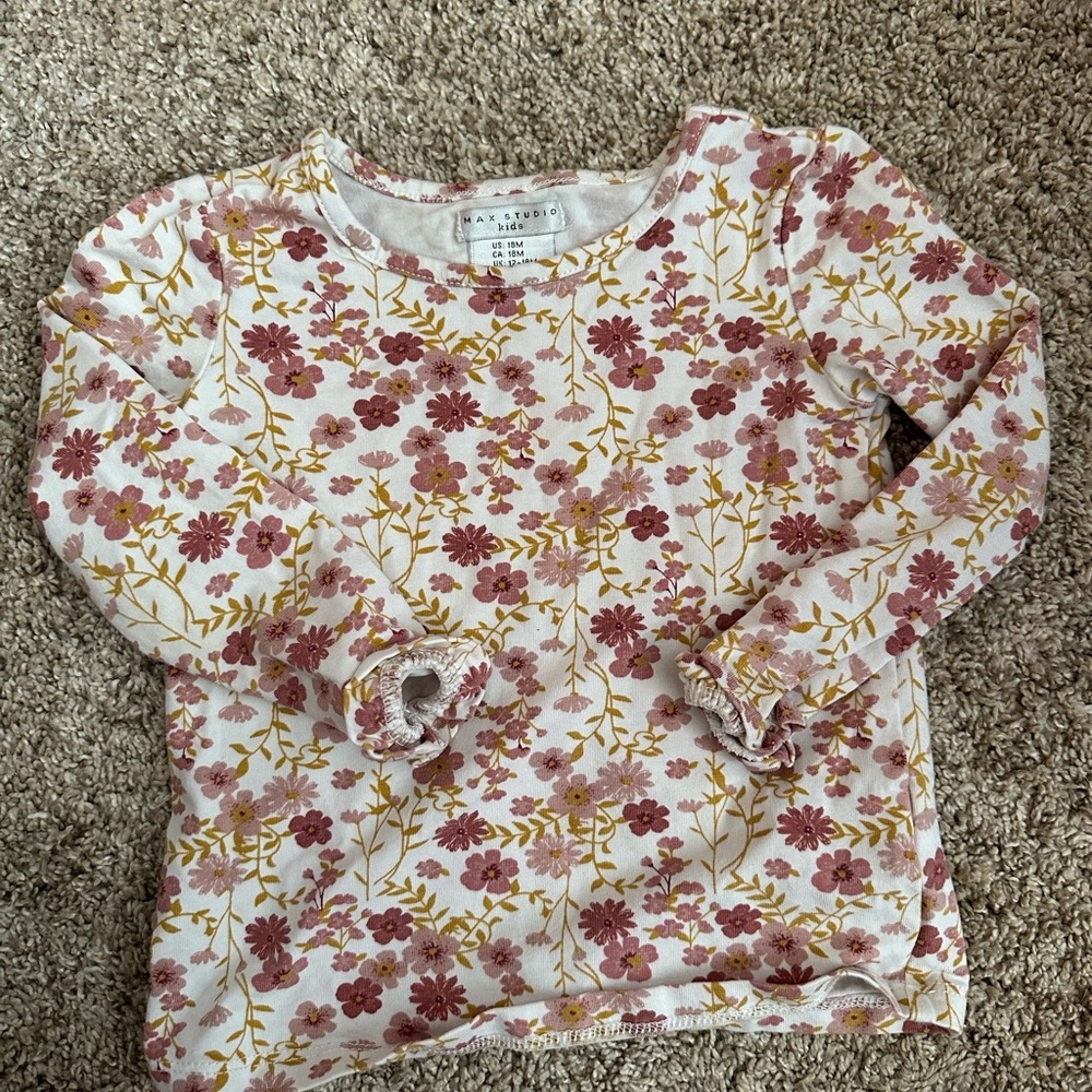 Max Studio Pink and Yellow Floral Long Sleeve Tee